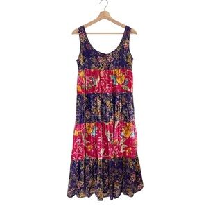 Vintage Erika Taylor Sport Mixed Floral Tiered Cotton Midi Maxi Dress Medium